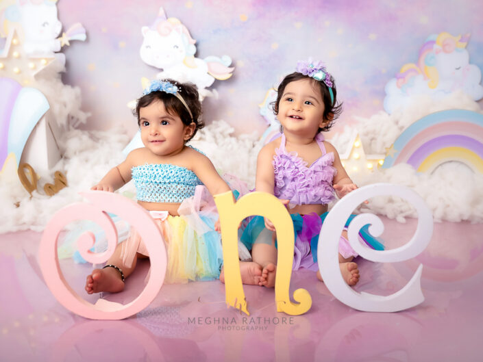 Kid Album - Twin Girl Kid 1 Year Pre Birthday Photoshoot Themes Props By Meghna Rathore Delhi