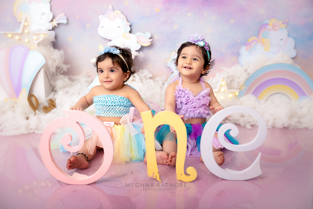 Kid Album – Twin Girl Kid 1 Year Pre Birthday Photoshoot Themes Props By Meghna Rathore Delhi