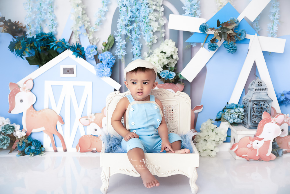 1 year old baby boy kid photoshoot by meghna rathore photography blue theme