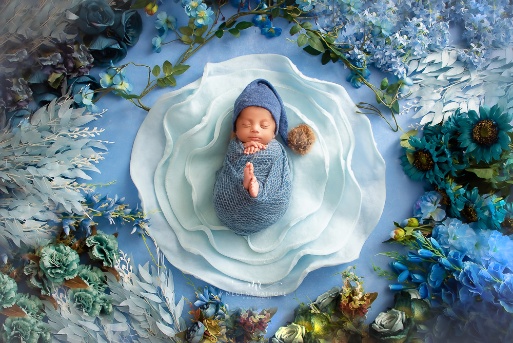 Newborn Album – 45 Days Old Newborn Baby Boy Photoshoot With Themes Setups By Meghna Rathore Gurgaon