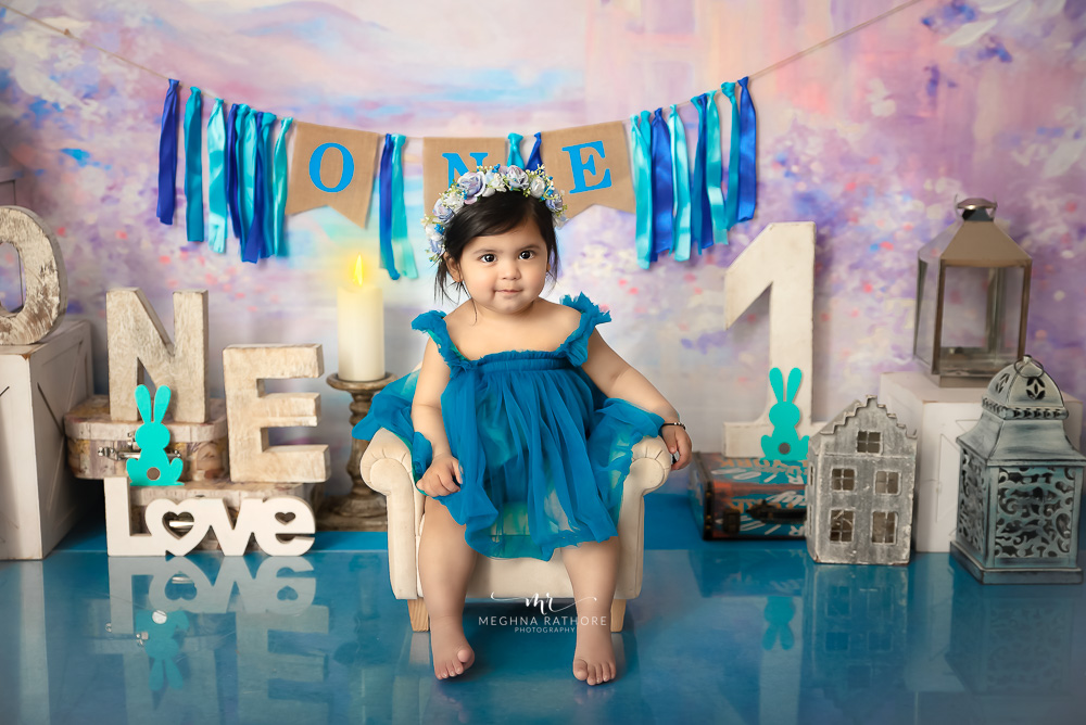 Kid Album - 1 Year Old Baby Girl Kid Pre Birthday Boho Blue Theme Photoshoot By Meghna Rathore Delhi