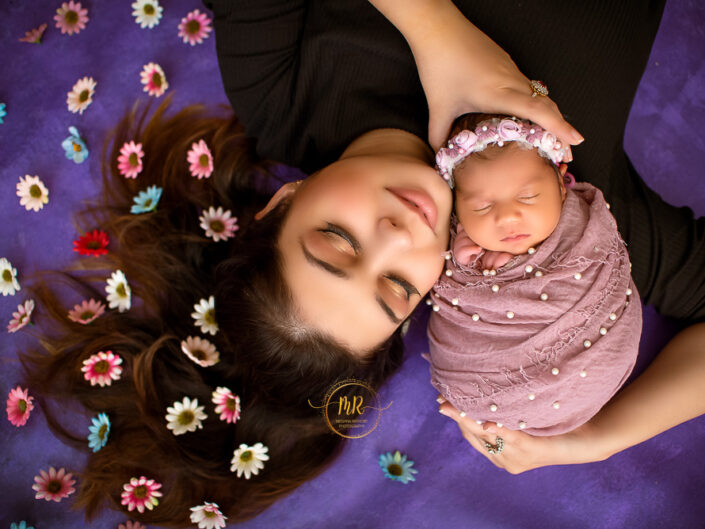 Newborn Gallery - 20 Days Baby Girl Photoshoot In Dreamcatcher and Various Red, Purple, whites Florals and Family Photoshoot