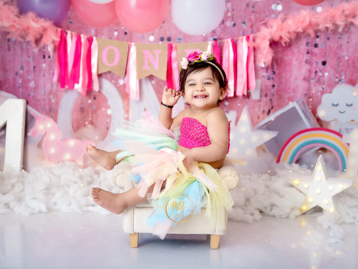 Kids Gallery - 1 Year Pre Birthday Photoshoot in Pink celebrations , Moon and Sunflower Theme