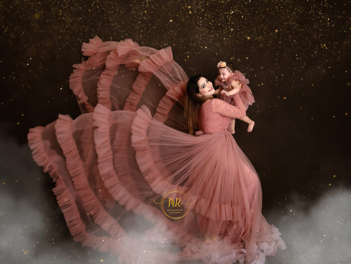 Kids Gallery - 1 Year Old Girl Pre Birthday Photoshoot In Mom and Me, Moon and Pink Celebration Themes