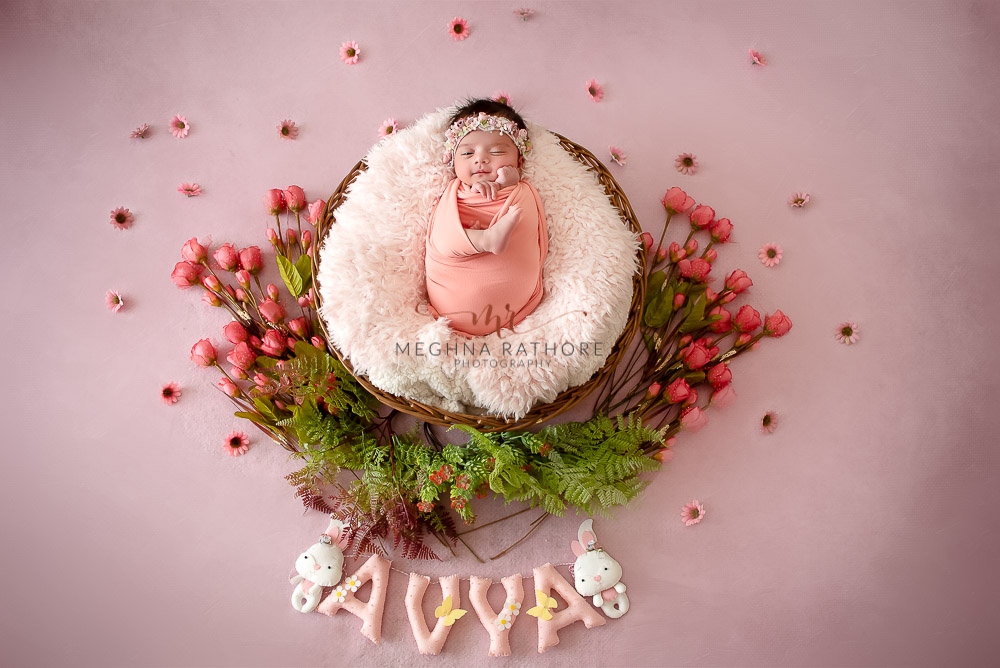 Newborn Album 57 – 1 Month Old Newborn Baby Girl Professional Photoshoot Indoor Studio Delhi