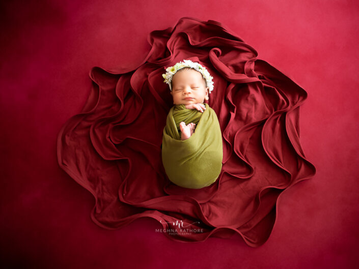 Newborn Album – 25 Days Newborn Baby Girl Photoshoot Creative Themes Props By Meghna Rathore Delhi