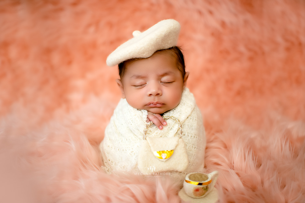Newborn Photoshoot – 45 Days Baby Girl Photoshoot With Bed, Swing and Moon