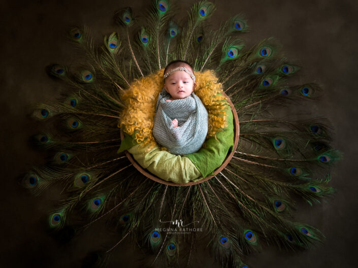 Newborn Album – 45 Days Newborn Baby Girl Photoshoot With Props Setup Family by Meghna Rathore Delhi