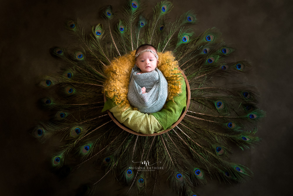 Newborn Album – 45 Days Newborn Baby Girl Photoshoot With Props Setup Family by Meghna Rathore Delhi