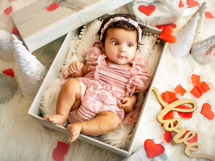 Baby Gallery – 3 Months Baby Girl Photoshoot Using Mermaid, Vintage Greens, Maroons and Blue Florals