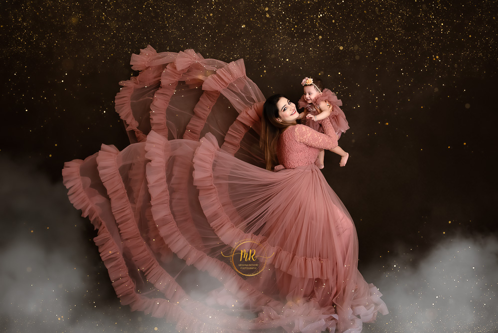 Kids Gallery – 1 Year Old Girl Pre Birthday Photoshoot In Mom and Me, Moon and Pink Celebration Themes