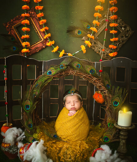 Newborn Gallery - 30 Days Baby Boy Photoshoot In Harry Potter, Krishna, Chef and Mr. Pooh Themes Using Various Color Combinations.