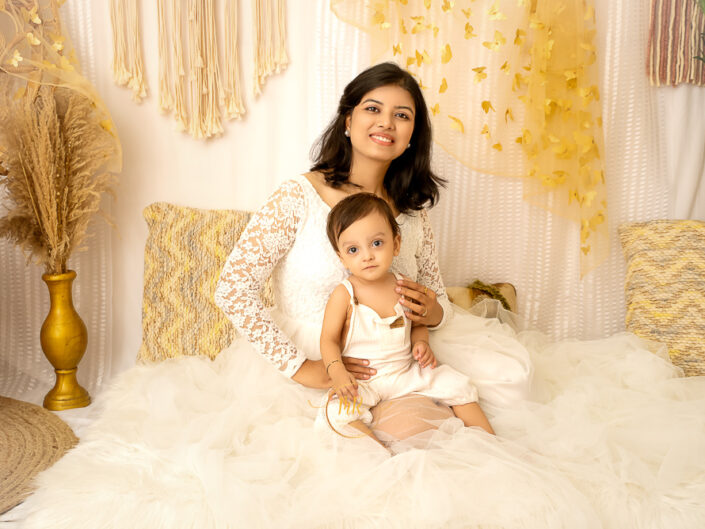 Kids Album - Beautiful 1 Year Old Boy Pre Birthday Photoshoot in Mom n me, Blue celebration and fall Theme.