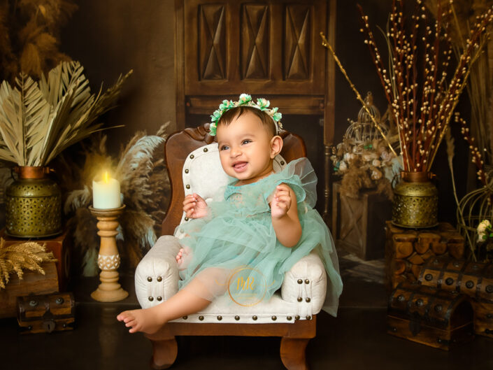 Kid Album - 1 Year Old Baby Girl Pre Birthday Photoshoot in Boho, Chef and Fall Theme Along With Family Portraits