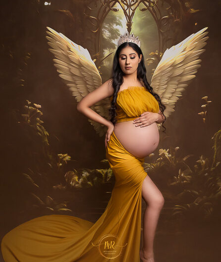 Maternity Album - Gorgeous Mommy to Be in Rust and Mustard Gown and in Bottle Green Drape