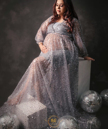 Maternity Album - Stunning Mom to be in silver gown pink rust and magenta gorgeous maternity gown